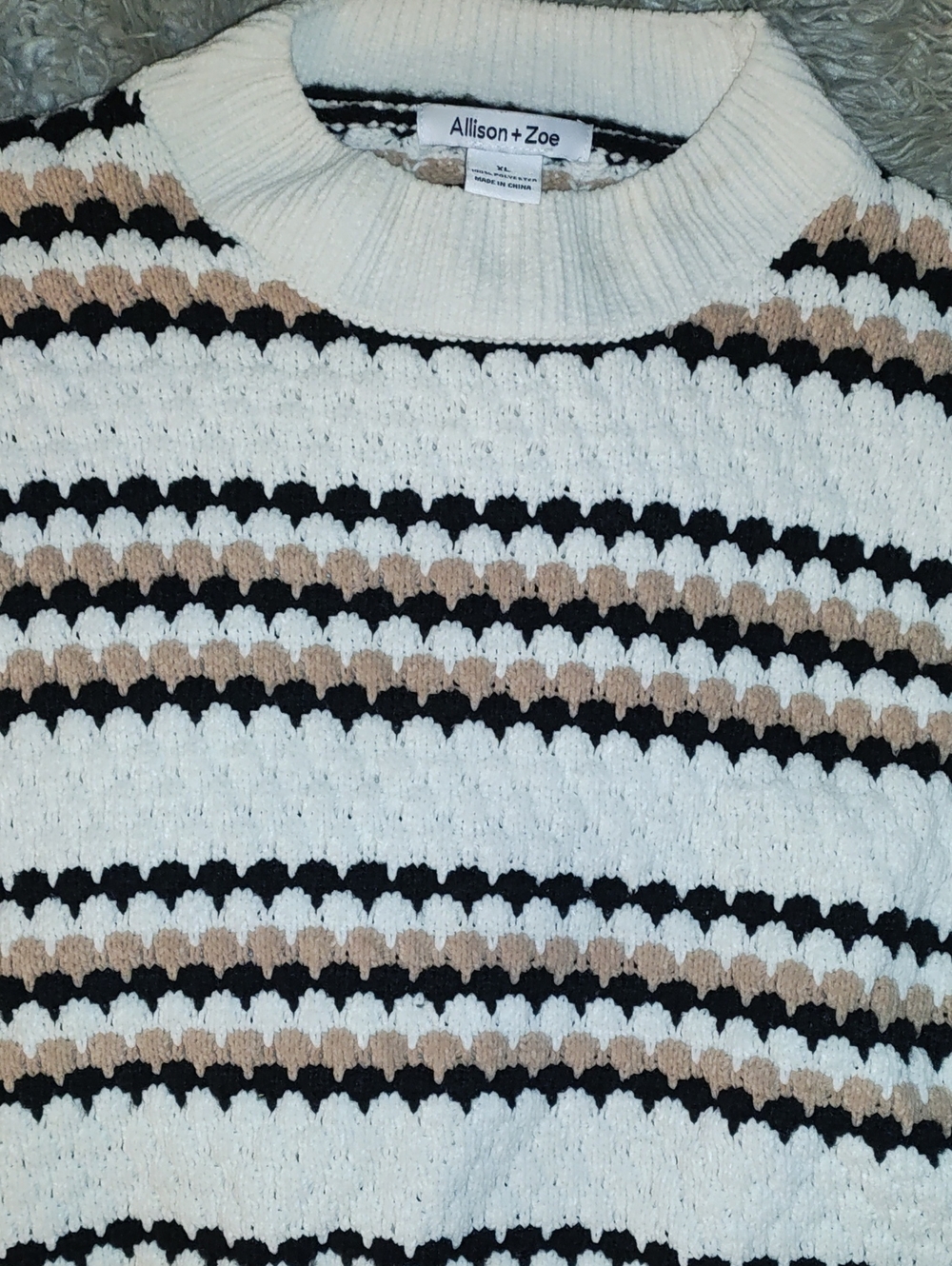 Cream Striped Crewneck Sweater